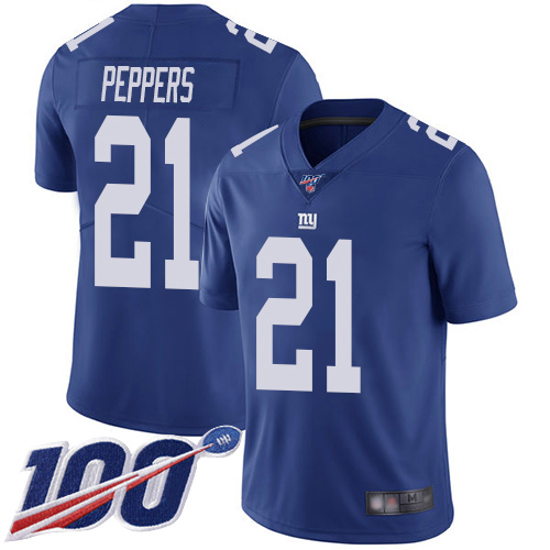 Men New York Giants 21 Jabrill Peppers Royal Blue Team Color Vapor Untouchable Limited Player 100th Season Football NFL Jersey
